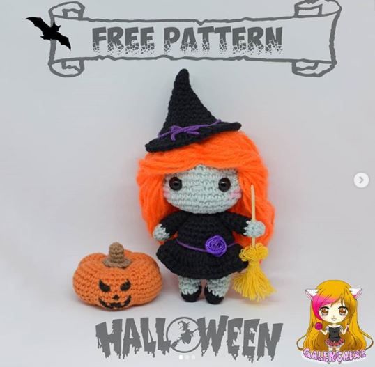 Patrón gratis brujita Halloween amigurumi crochet