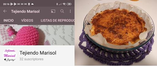Canal Youtube Tejiendo Marisol y tarta de queso