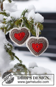 Patrón gratis corazón Bright Heart Ornaments crochet